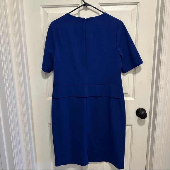 Lafayette 148 Dress Sheath Blue Navy Short Sleeve Knee Length Round Neck Size L - Picture 2 of 5